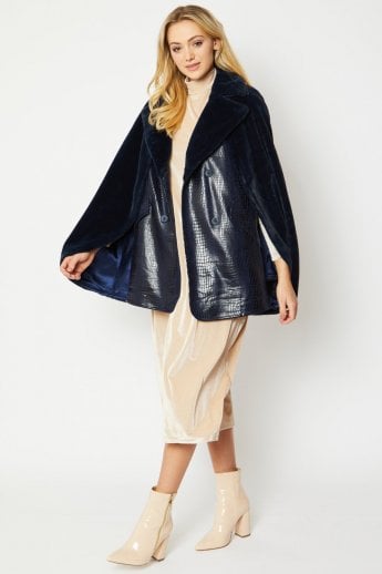 JAYLEY Blue Faux Cashmere Fur & Faux Suede Gilet | Waistcoat