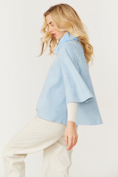 JAYLEY Blue Faux Fur And Faux Suede Cape Jacket