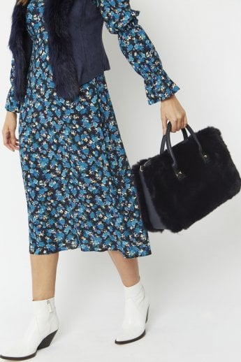 JAYLEY Blue Faux Fur Bag