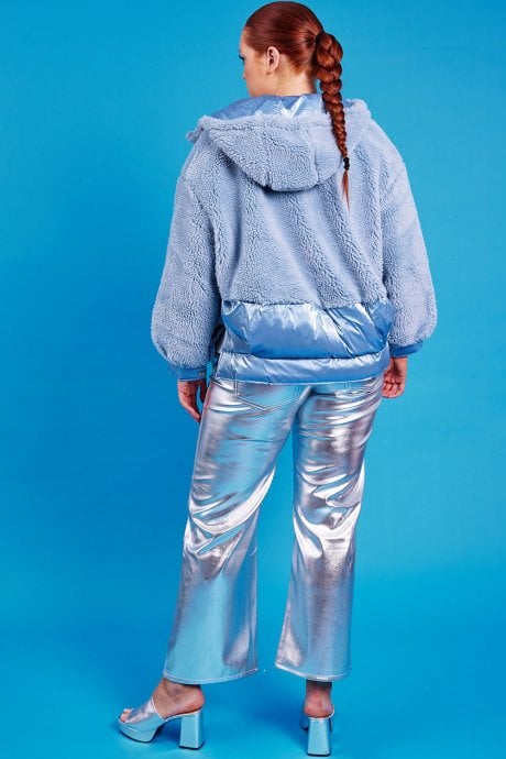 JAYLEY Blue Faux Fur Bomber Jacket