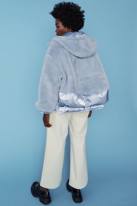JAYLEY Blue Faux Fur Bomber Jacket