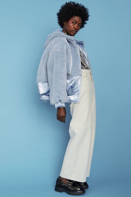 JAYLEY Blue Faux Fur Bomber Jacket
