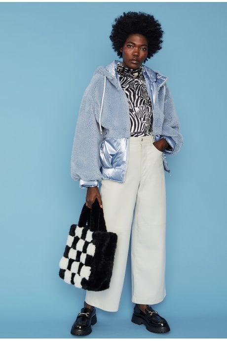 JAYLEY Blue Faux Fur Bomber Jacket