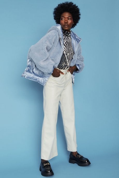 JAYLEY Blue Faux Fur Bomber Jacket