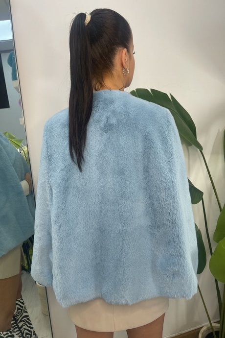 JAYLEY Blue Faux Fur Cape Jacket