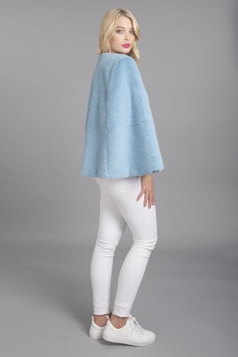 JAYLEY Blue Faux Fur Cape Jacket