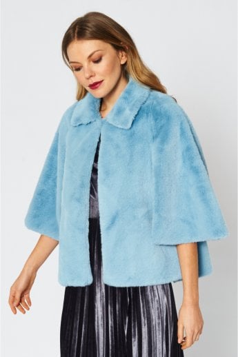 JAYLEY Blue Faux Fur Cape Jacket