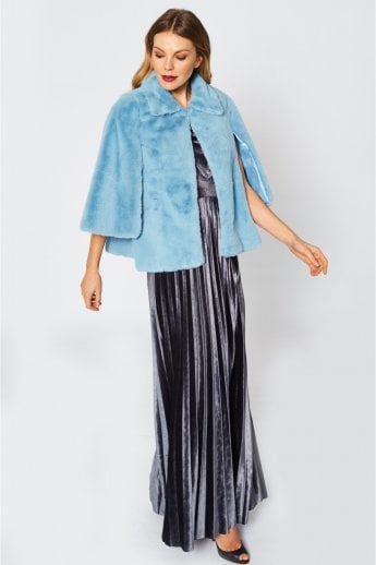 JAYLEY Blue Faux Fur Cape Jacket