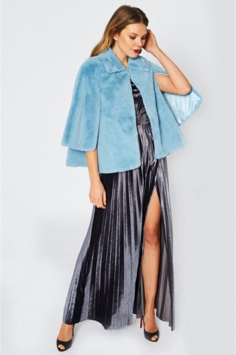 JAYLEY Blue Faux Fur Cape Jacket
