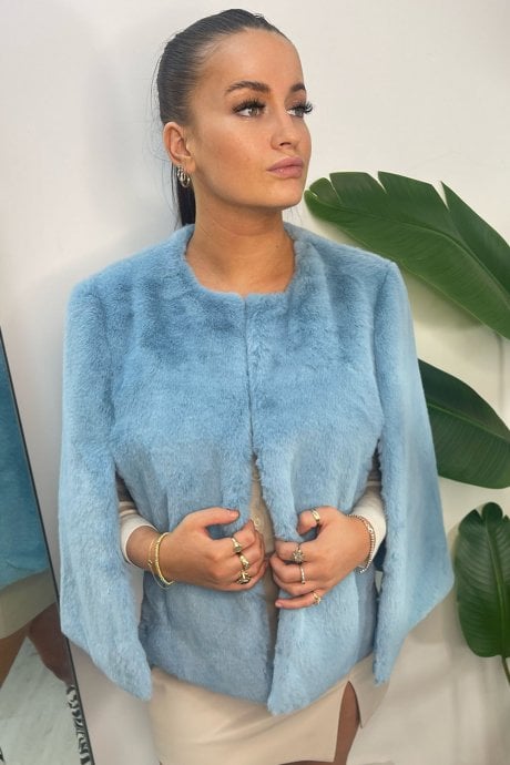 JAYLEY Blue Faux Fur Cape Jacket