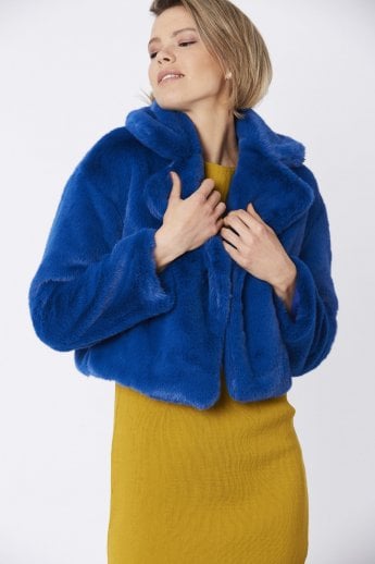 JAYLEY Blue Faux Fur Cropped Coat
