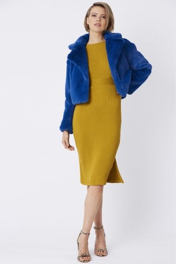 JAYLEY Blue Faux Fur Cropped Coat
