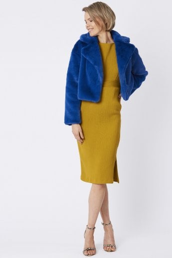JAYLEY Blue Faux Fur Cropped Coat