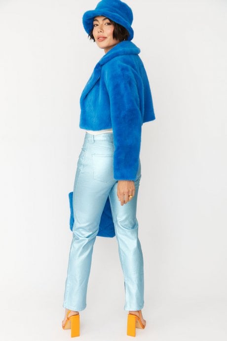 JAYLEY Blue Faux Fur Cropped Jacket
