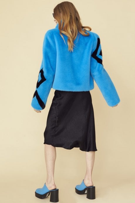 JAYLEY Blue Faux Fur Cropped Jacket