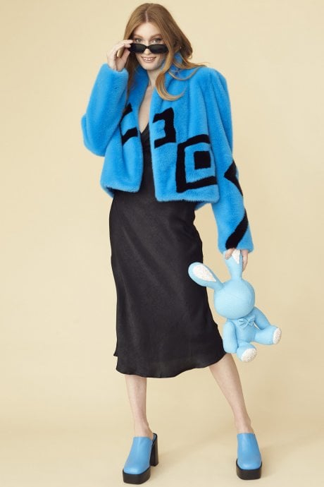 JAYLEY Blue Faux Fur Cropped Jacket