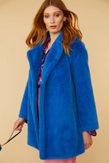 JAYLEY Blue Faux Fur Duchess Midi Coat