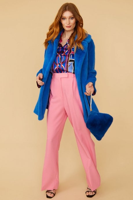 JAYLEY Blue Faux Fur Duchess Midi Coat