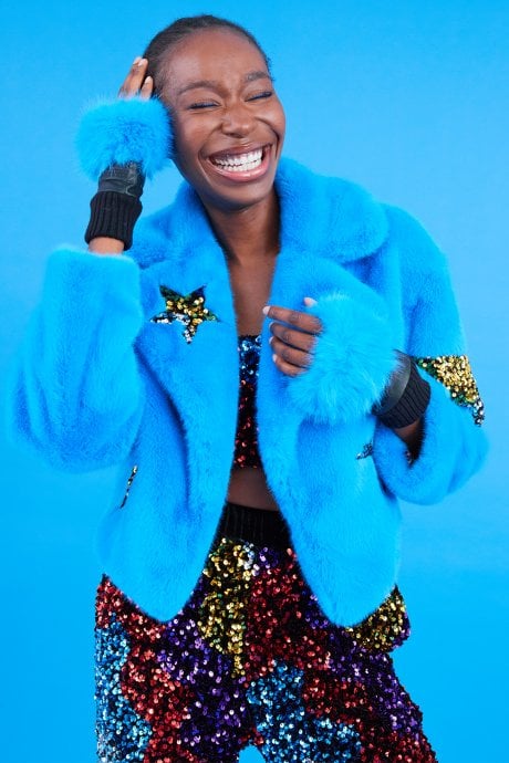 JAYLEY Blue Faux Fur Fingerless Gloves