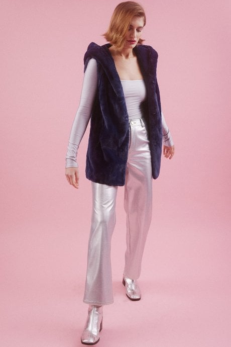 JAYLEY Blue Faux Fur Hooded Gilet | Waistcoat