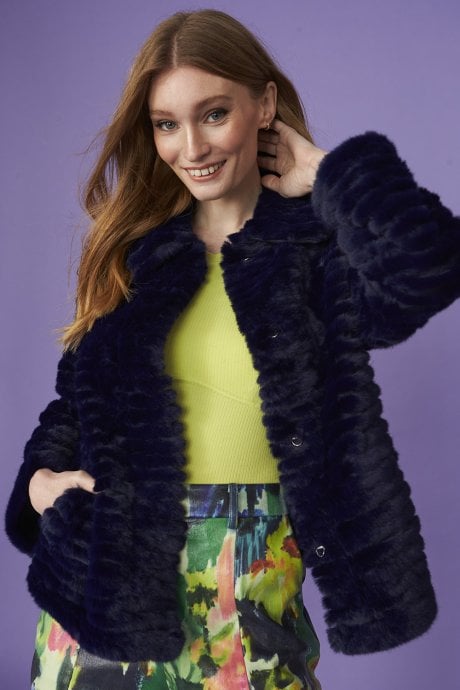 JAYLEY Blue Faux Fur Jacket