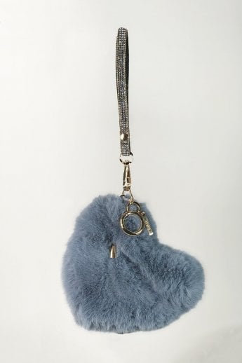 JAYLEY Blue Faux Fur Love Heart Micro Bag