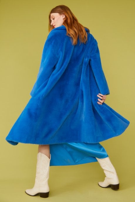 JAYLEY Blue Faux Fur Midi Coat