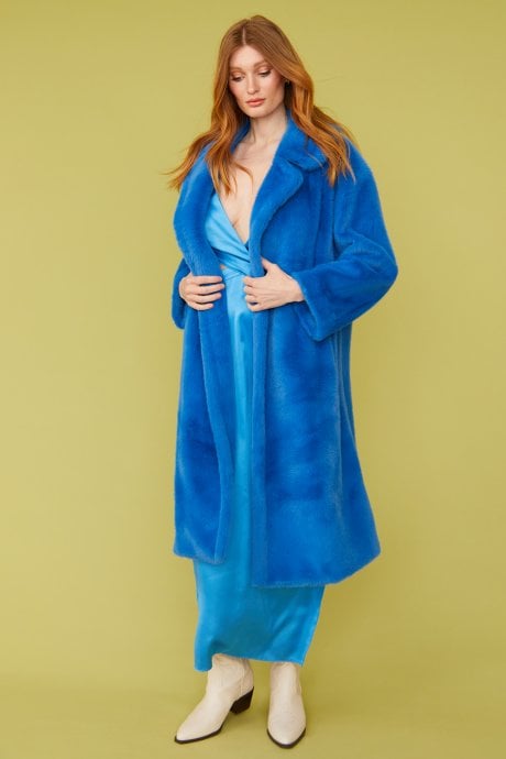 JAYLEY Blue Faux Fur Midi Coat