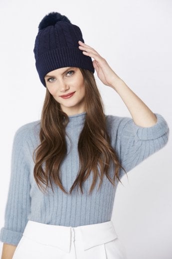 JAYLEY Blue Faux Fur Pom Pom Hat