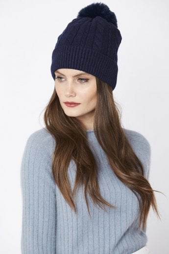 JAYLEY Blue Faux Fur Pom Pom Hat