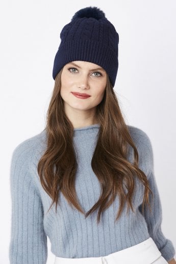 JAYLEY Blue Faux Fur Pom Pom Hat