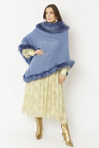 JAYLEY Blue Faux Fur Poncho