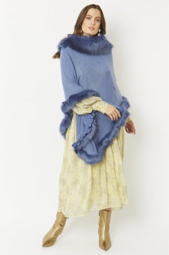 JAYLEY Blue Faux Fur Poncho