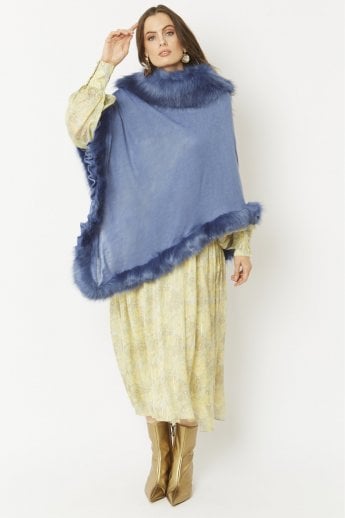 JAYLEY Blue Faux Fur Poncho