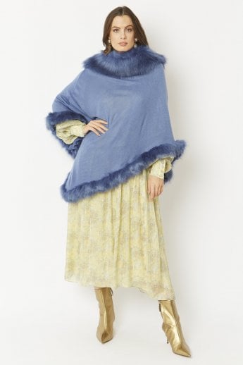 JAYLEY Blue Faux Fur Poncho