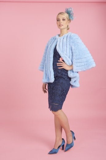 JAYLEY Blue Faux Fur Striped Coat