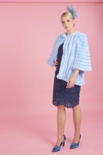 JAYLEY Blue Faux Fur Striped Coat