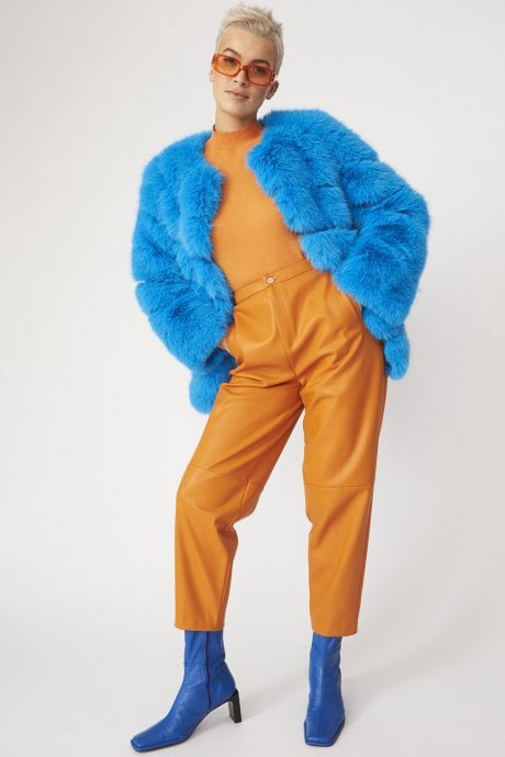 JAYLEY Blue Faux Fur Striped Gaga Coat
