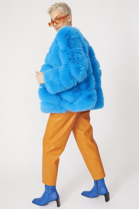 JAYLEY Blue Faux Fur Striped Gaga Coat