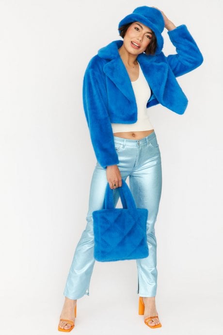 JAYLEY Blue Faux Fur Tote Bag