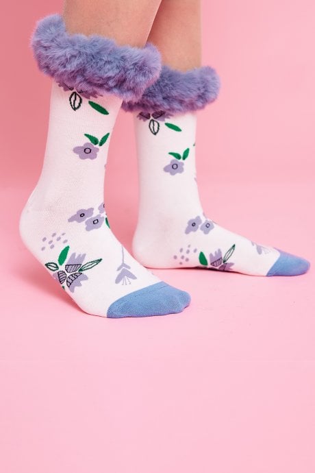 JAYLEY Blue Faux Fur Trim Socks