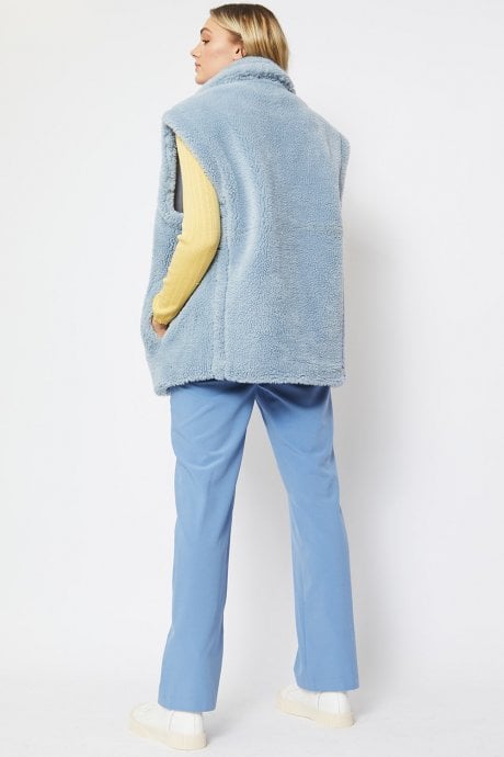JAYLEY Blue Faux Shearling Midi Gilet | Waistcoat