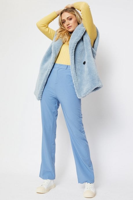 JAYLEY Blue Faux Shearling Midi Gilet | Waistcoat