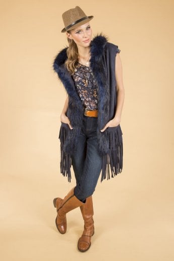 JAYLEY Blue Faux Suede And Faux Fur Gilet | Waistcoat