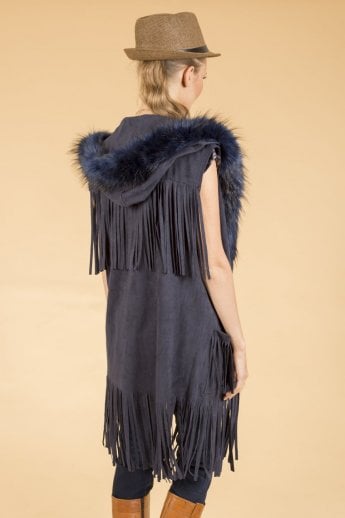 JAYLEY Blue Faux Suede And Faux Fur Gilet | Waistcoat