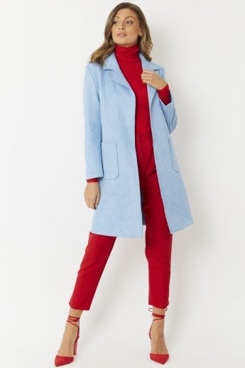 JAYLEY Blue Faux Suede Animal Print Coat