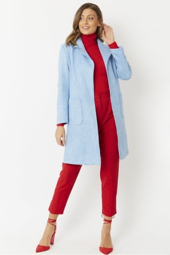 JAYLEY Blue Faux Suede Animal Print Coat