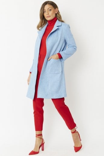 JAYLEY Blue Faux Suede Animal Print Coat