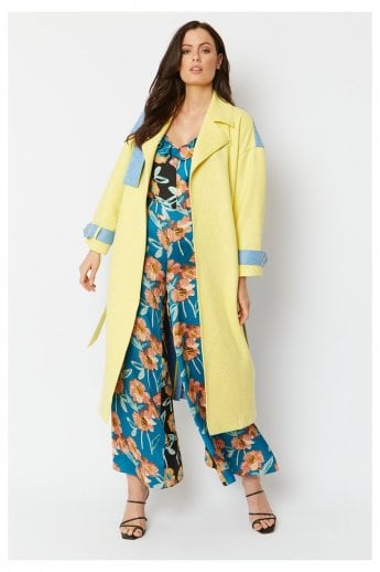 JAYLEY Blue Faux Suede Animal Print Trench Coat