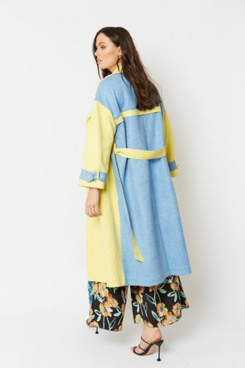 JAYLEY Blue Faux Suede Animal Print Trench Coat